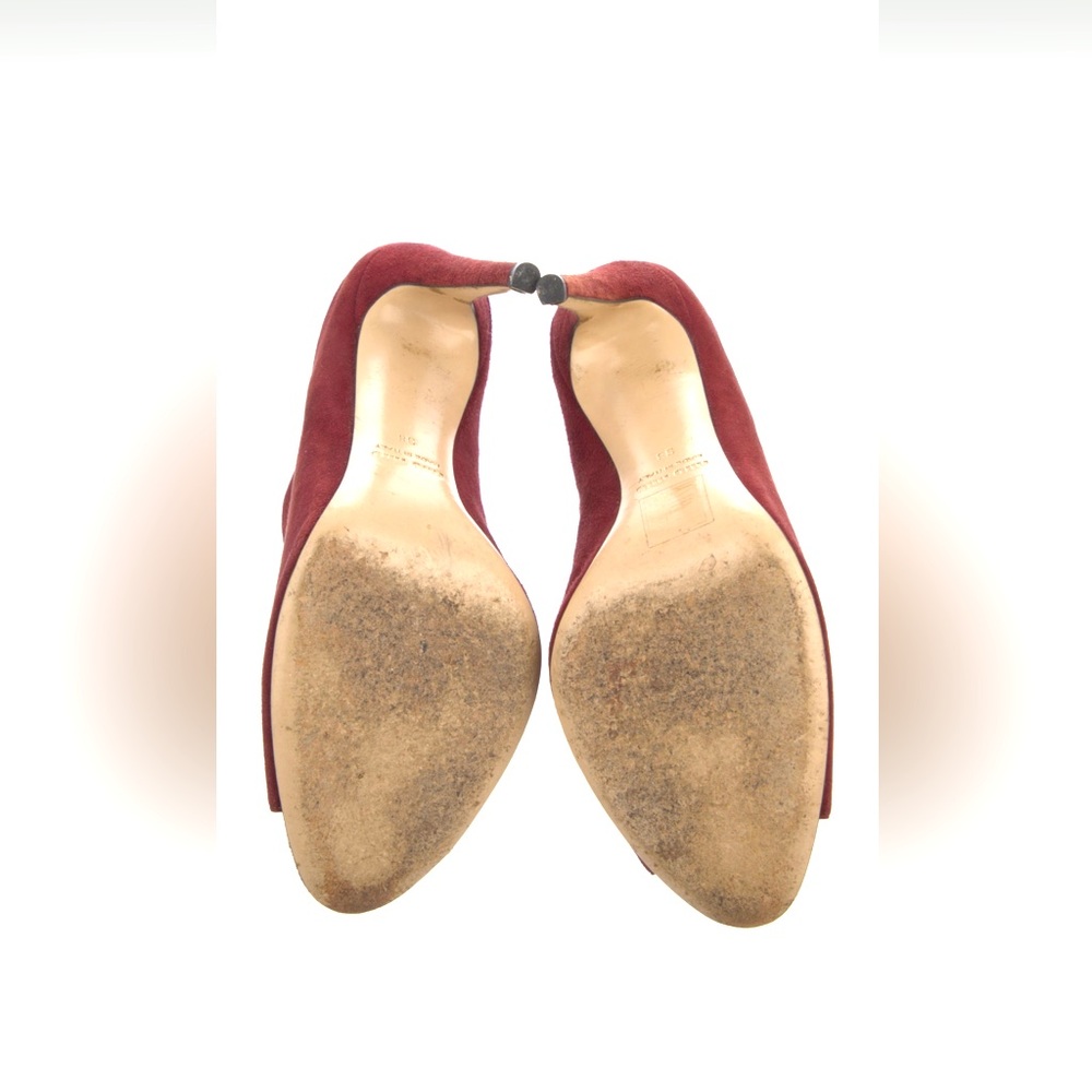 Miu Miu | Suede | Burgundy Peep Toe Heel | Size: 8 (38) - Picture 9 of 9